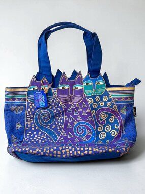 Laurel Burch Indigo Cats cutout shoulder tote
